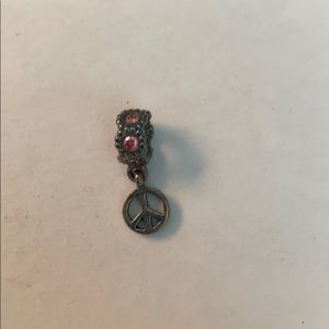 Pandora peace sign dangle charm with pink crystal